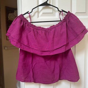 BCBG MaxAzria Short Sleeve, Off The Shoulder Top, Fuschia, XS